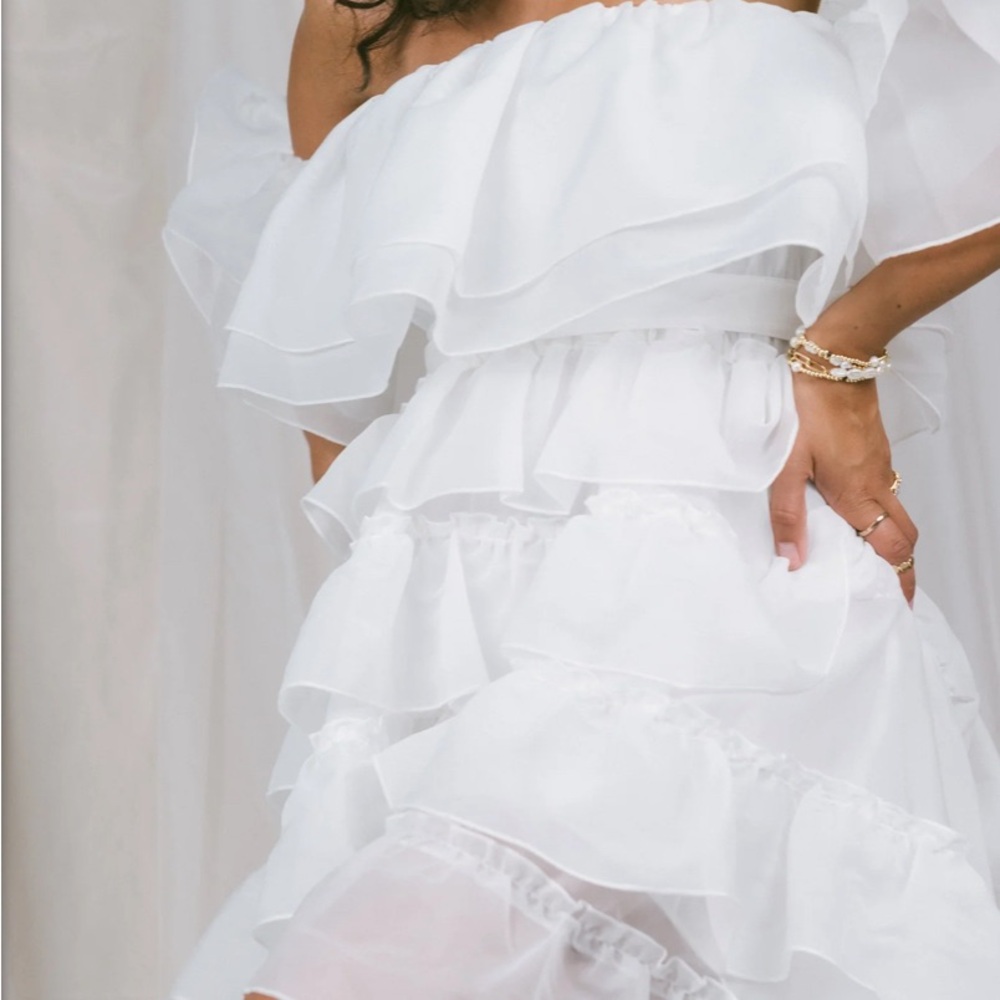 Show Me Your MuMu Strapless White Ruffle Dress